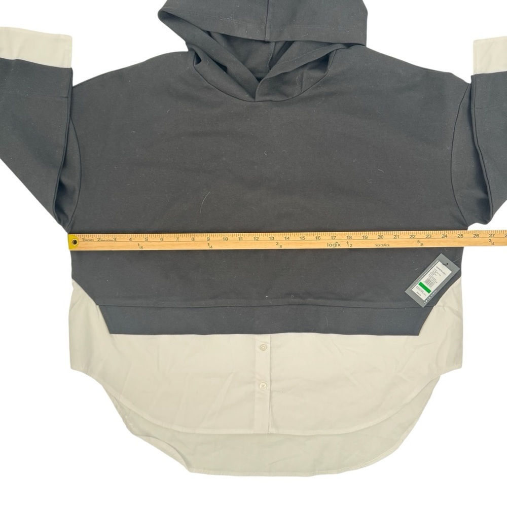 NWT Kenneth Cole Black Hooded Sweatshirt White Button Down Underneath Large - Picture 5 of 9